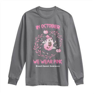 Breast Cancer Halloween Long Sleeve Shirt In October Ghost Wear Pink Black Cat - Print Your Wear