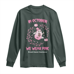 Breast Cancer Halloween Long Sleeve Shirt In October Ghost Wear Pink Black Cat - Print Your Wear