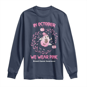 Breast Cancer Halloween Long Sleeve Shirt In October Ghost Wear Pink Black Cat TS10 Navy Print Your Wear