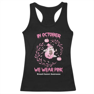 Breast Cancer Halloween Racerback Tank Top In October Ghost Wear Pink Black Cat - Print Your Wear