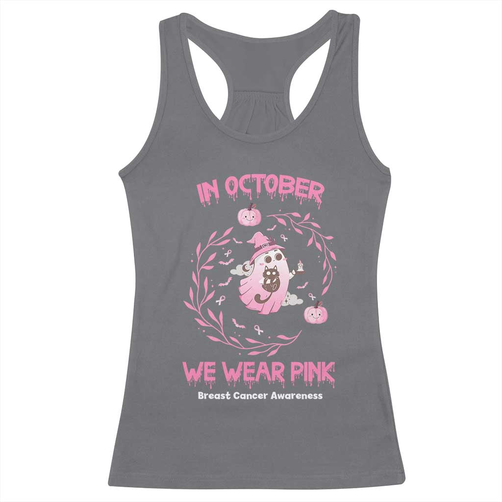 Breast Cancer Halloween Racerback Tank Top In October Ghost Wear Pink Black Cat TS10 Charcoal Print Your Wear