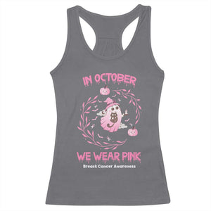 Breast Cancer Halloween Racerback Tank Top In October Ghost Wear Pink Black Cat - Print Your Wear