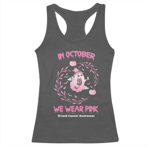 Breast Cancer Halloween Racerback Tank Top In October Ghost Wear Pink Black Cat - Print Your Wear