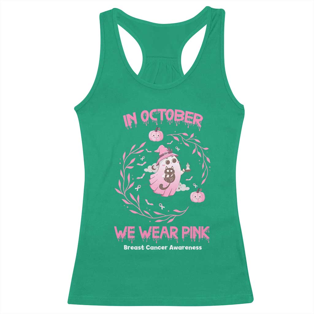 Breast Cancer Halloween Racerback Tank Top In October Ghost Wear Pink Black Cat TS10 Irish Green Print Your Wear