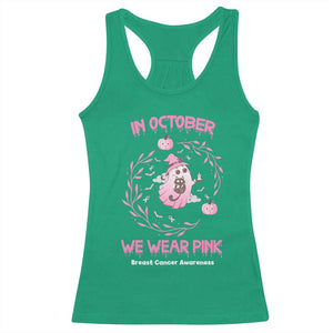 Breast Cancer Halloween Racerback Tank Top In October Ghost Wear Pink Black Cat - Print Your Wear
