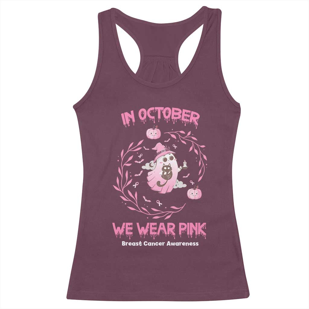 Breast Cancer Halloween Racerback Tank Top In October Ghost Wear Pink Black Cat TS10 Maroon Print Your Wear