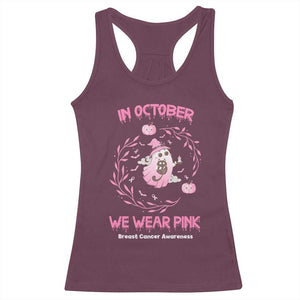 Breast Cancer Halloween Racerback Tank Top In October Ghost Wear Pink Black Cat - Print Your Wear