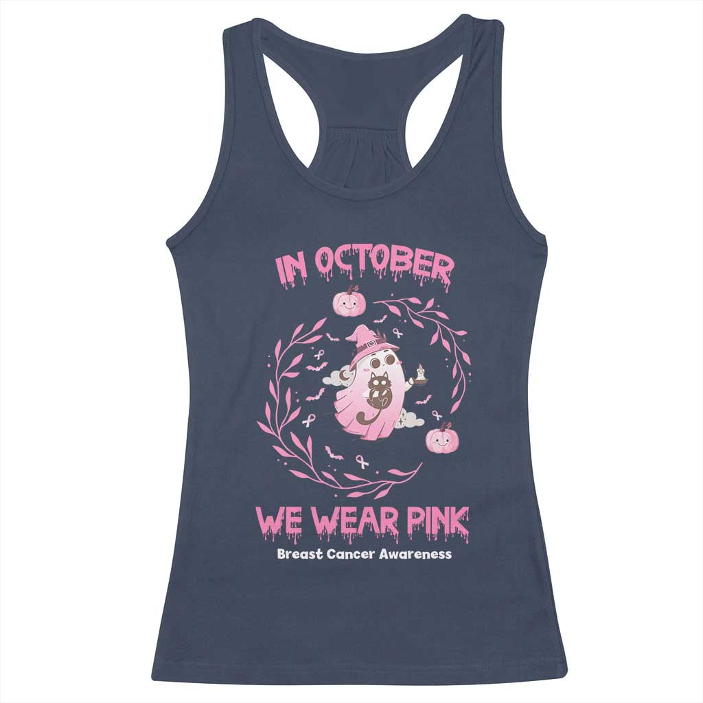 Breast Cancer Halloween Racerback Tank Top In October Ghost Wear Pink Black Cat TS10 Navy Print Your Wear