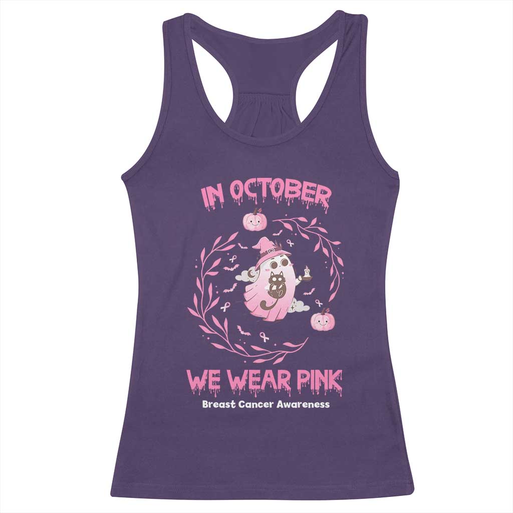 Breast Cancer Halloween Racerback Tank Top In October Ghost Wear Pink Black Cat TS10 Purple Print Your Wear