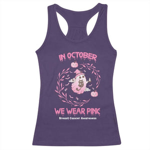 Breast Cancer Halloween Racerback Tank Top In October Ghost Wear Pink Black Cat - Print Your Wear