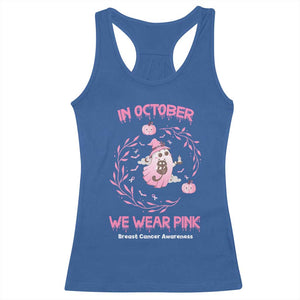 Breast Cancer Halloween Racerback Tank Top In October Ghost Wear Pink Black Cat - Print Your Wear
