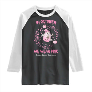Breast Cancer Halloween Raglan Shirt In October Ghost Wear Pink Black Cat TS10 Black White Print Your Wear
