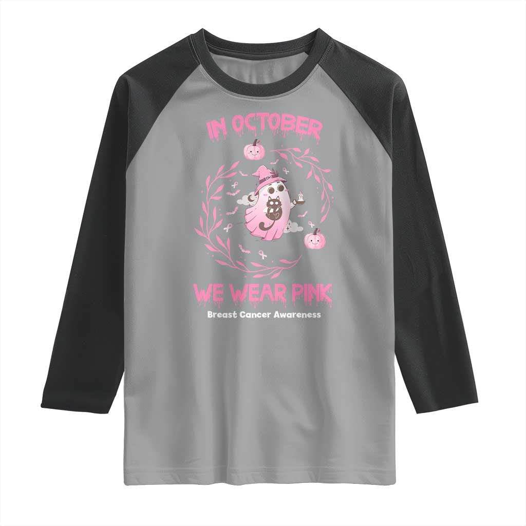 Breast Cancer Halloween Raglan Shirt In October Ghost Wear Pink Black Cat TS10 Sport Gray Black Print Your Wear