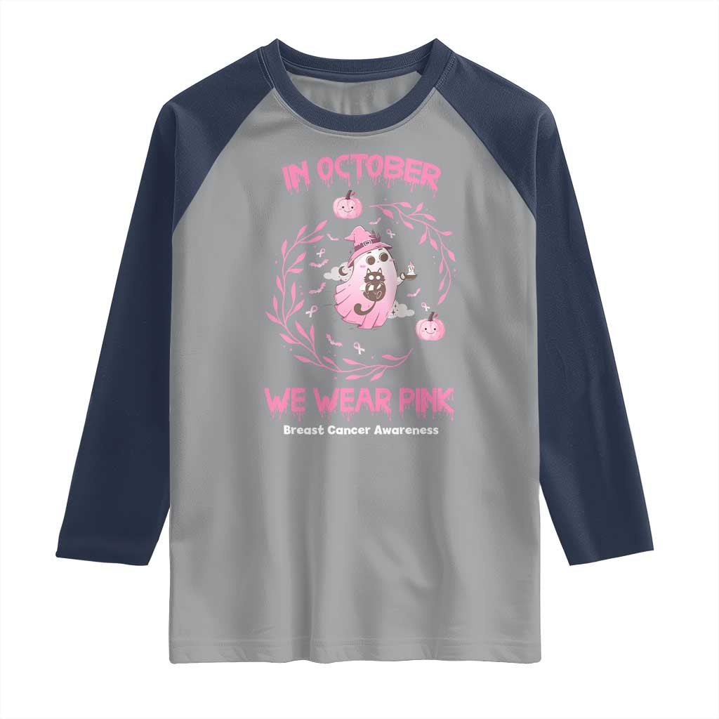 Breast Cancer Halloween Raglan Shirt In October Ghost Wear Pink Black Cat TS10 Sport Gray Navy Print Your Wear