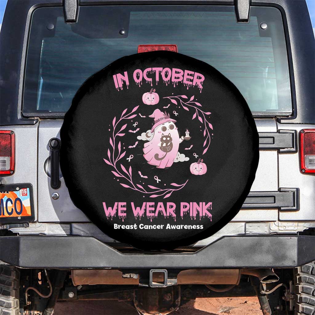 Breast Cancer Halloween Spare Tire Cover In October Ghost Wear Pink Black Cat TS10 No hole Black Print Your Wear