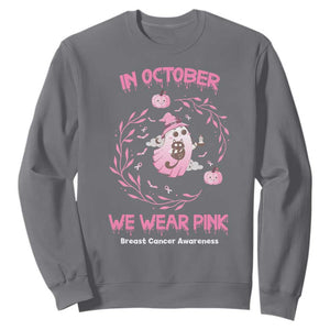 Breast Cancer Halloween Sweatshirt In October Ghost Wear Pink Black Cat - Print Your Wear