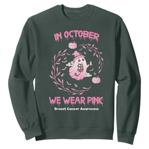 Breast Cancer Halloween Sweatshirt In October Ghost Wear Pink Black Cat - Print Your Wear