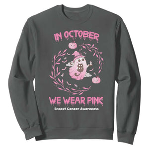 Breast Cancer Halloween Sweatshirt In October Ghost Wear Pink Black Cat - Print Your Wear