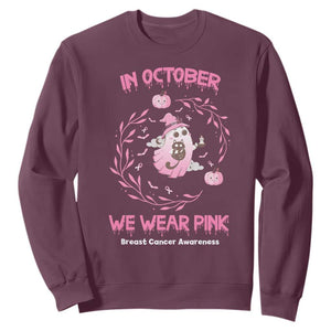 Breast Cancer Halloween Sweatshirt In October Ghost Wear Pink Black Cat - Print Your Wear