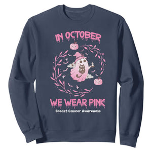 Breast Cancer Halloween Sweatshirt In October Ghost Wear Pink Black Cat - Print Your Wear