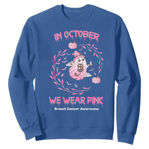 Breast Cancer Halloween Sweatshirt In October Ghost Wear Pink Black Cat - Print Your Wear