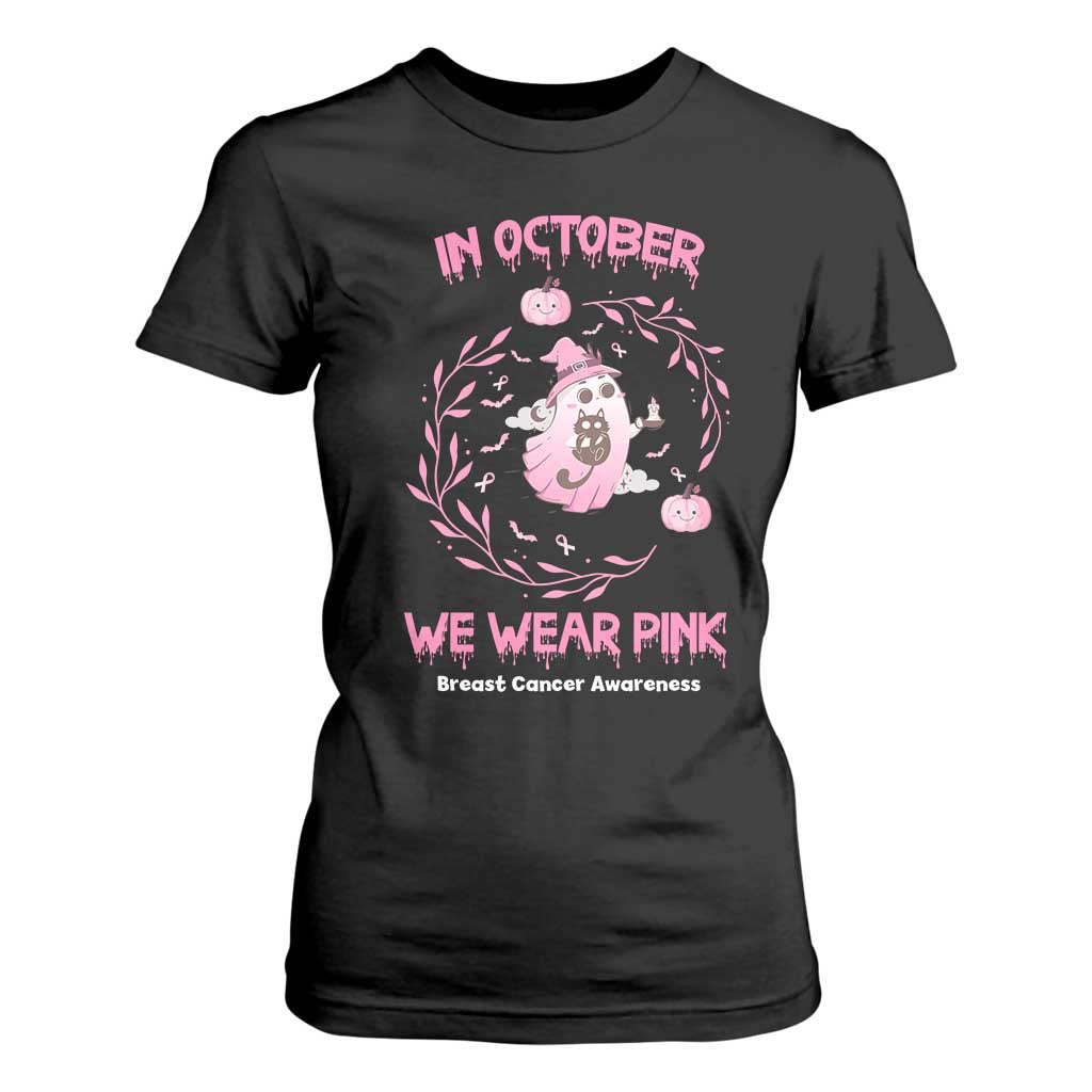 Breast Cancer Halloween T Shirt For Women In October Ghost Wear Pink Black Cat TS10 Black Print Your Wear