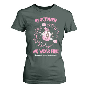Breast Cancer Halloween T Shirt For Women In October Ghost Wear Pink Black Cat TS10 Dark Forest Green Print Your Wear