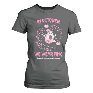 Breast Cancer Halloween T Shirt For Women In October Ghost Wear Pink Black Cat TS10 Dark Heather Print Your Wear