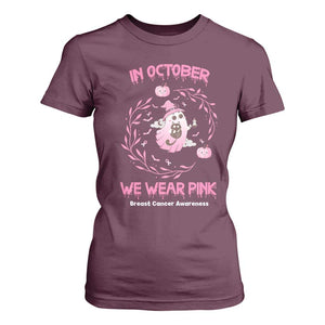 Breast Cancer Halloween T Shirt For Women In October Ghost Wear Pink Black Cat TS10 Maroon Print Your Wear