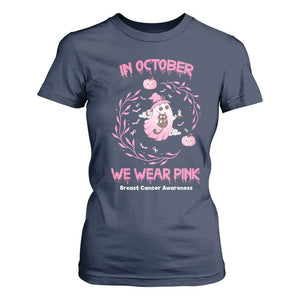 Breast Cancer Halloween T Shirt For Women In October Ghost Wear Pink Black Cat TS10 Navy Print Your Wear