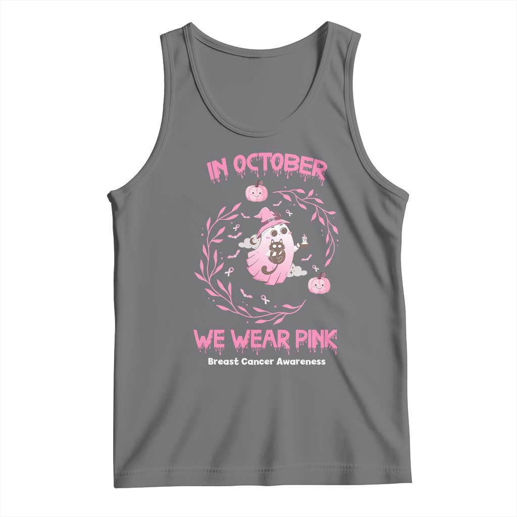 Breast Cancer Halloween Tank Top In October Ghost Wear Pink Black Cat TS10 Black Heather Print Your Wear