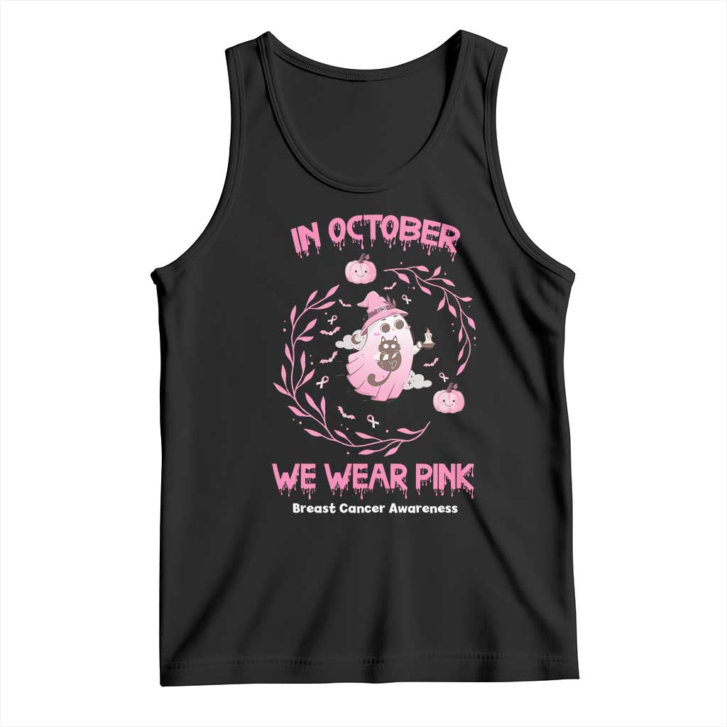 Breast Cancer Halloween Tank Top In October Ghost Wear Pink Black Cat TS10 Black Print Your Wear