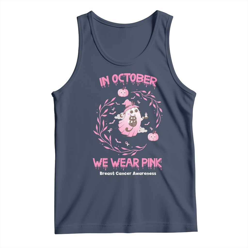 Breast Cancer Halloween Tank Top In October Ghost Wear Pink Black Cat TS10 Navy Print Your Wear