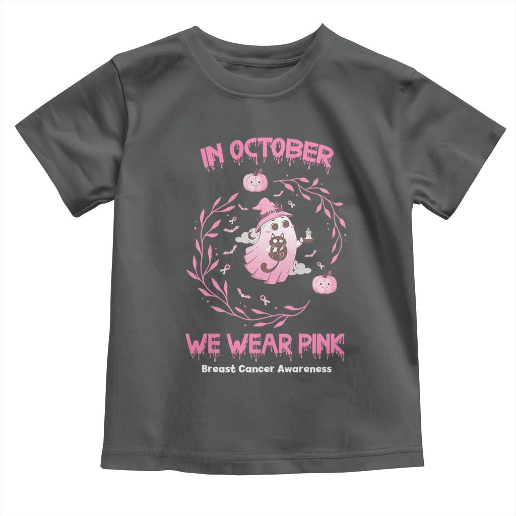 Breast Cancer Halloween Toddler T Shirt In October Ghost Wear Pink Black Cat TS10 Dark Heather Print Your Wear