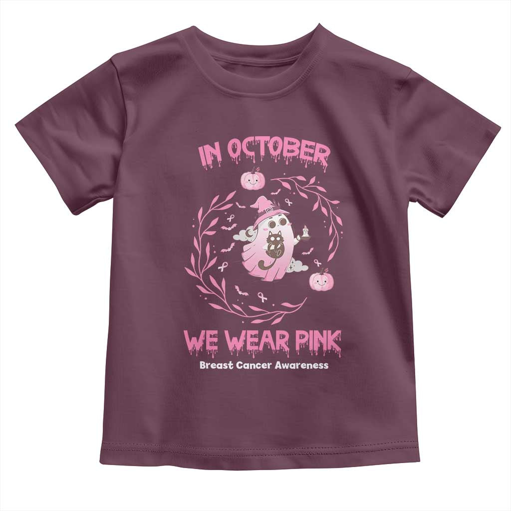 Breast Cancer Halloween Toddler T Shirt In October Ghost Wear Pink Black Cat TS10 Maroon Print Your Wear