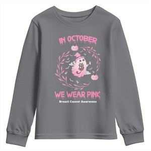 Breast Cancer Halloween Youth Sweatshirt In October Ghost Wear Pink Black Cat TS10 Charcoal Print Your Wear