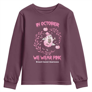 Breast Cancer Halloween Youth Sweatshirt In October Ghost Wear Pink Black Cat TS10 Maroon Print Your Wear