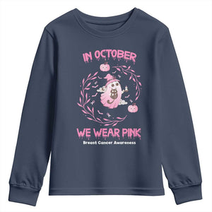 Breast Cancer Halloween Youth Sweatshirt In October Ghost Wear Pink Black Cat TS10 Navy Print Your Wear