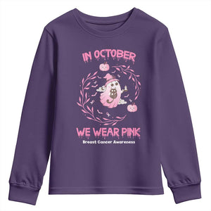 Breast Cancer Halloween Youth Sweatshirt In October Ghost Wear Pink Black Cat TS10 Purple Print Your Wear