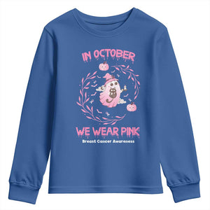 Breast Cancer Halloween Youth Sweatshirt In October Ghost Wear Pink Black Cat TS10 Royal Blue Print Your Wear
