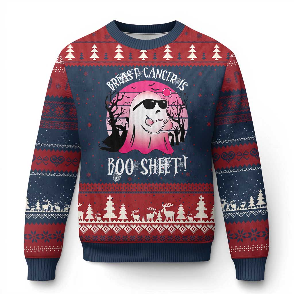 Breast Cancer Is Boo Sheet Ugly Christmas Sweater In October Ghost Wear Pink TS10 Navy Red Print Your Wear