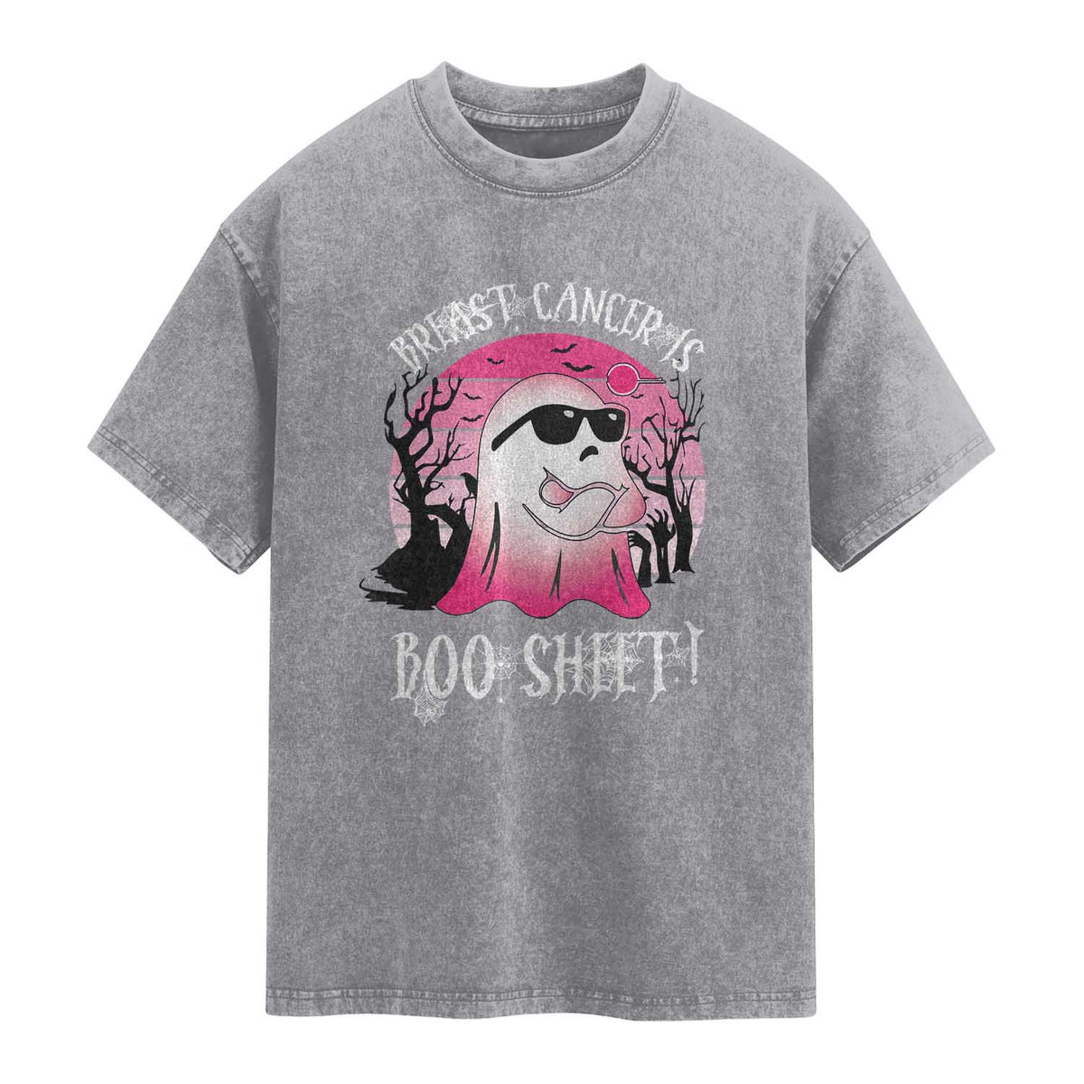Breast Cancer Is Boo Sheet Washed Cotton T-Shirt In October Ghost Wear Pink