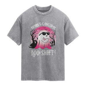 Breast Cancer Is Boo Sheet Washed Cotton T-Shirt In October Ghost Wear Pink