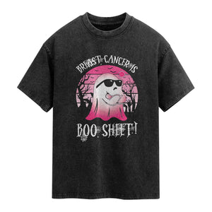 Breast Cancer Is Boo Sheet Washed Cotton T-Shirt In October Ghost Wear Pink