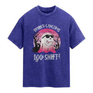 Breast Cancer Is Boo Sheet Washed Cotton T-Shirt In October Ghost Wear Pink