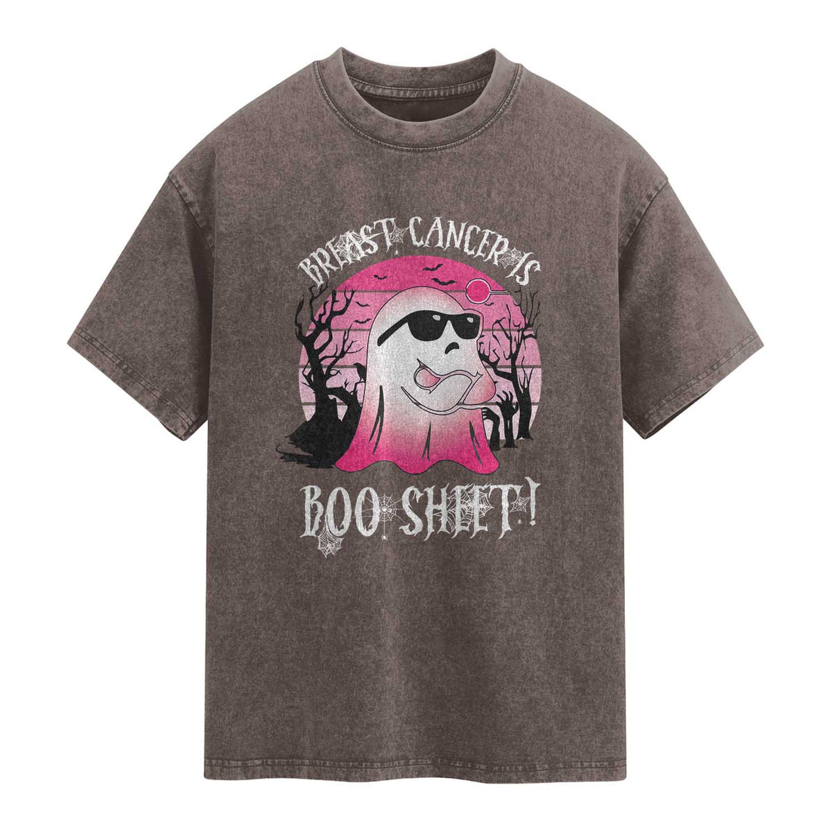 Breast Cancer Is Boo Sheet Washed Cotton T-Shirt In October Ghost Wear Pink