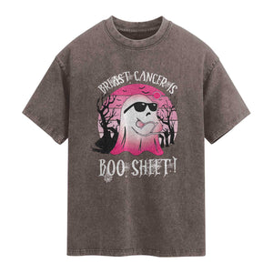 Breast Cancer Is Boo Sheet Washed Cotton T-Shirt In October Ghost Wear Pink