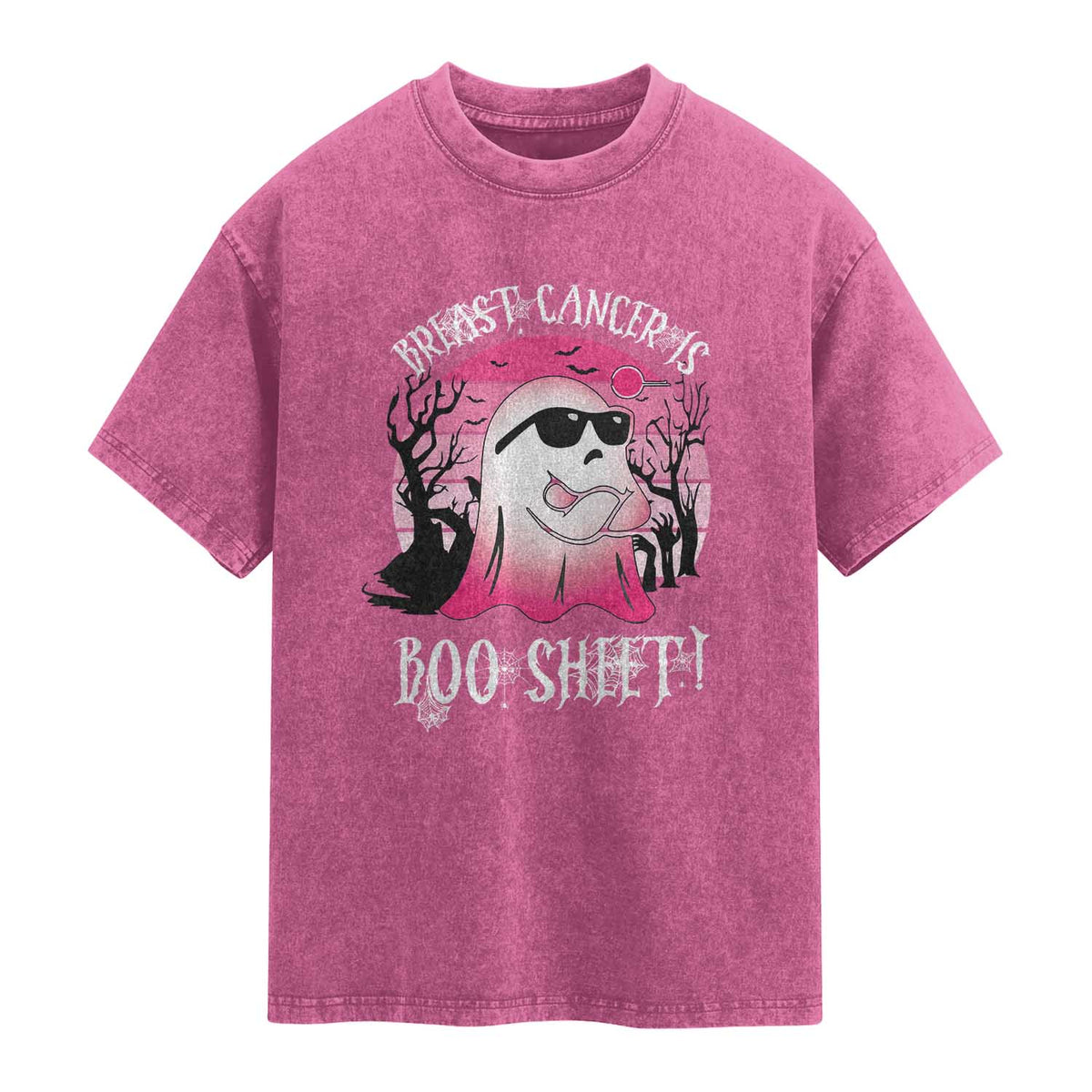 Breast Cancer Is Boo Sheet Washed Cotton T-Shirt In October Ghost Wear Pink
