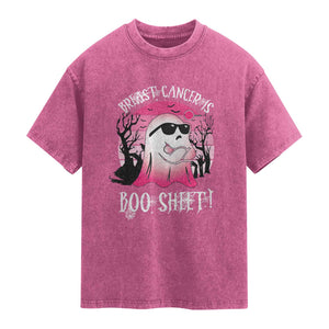 Breast Cancer Is Boo Sheet Washed Cotton T-Shirt In October Ghost Wear Pink