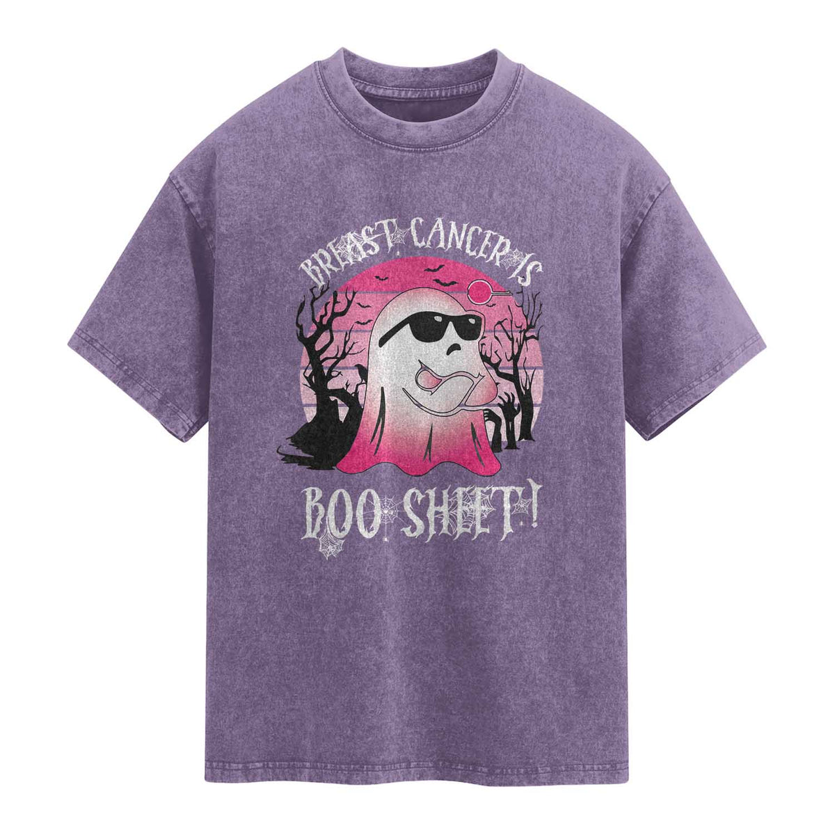 Breast Cancer Is Boo Sheet Washed Cotton T-Shirt In October Ghost Wear Pink